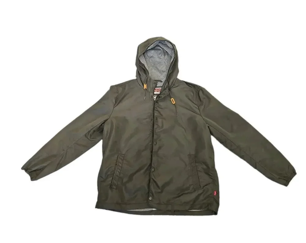 Levi's Army Green Water Resistant Hooded Rain Jacket Mens Sz Large Hunting